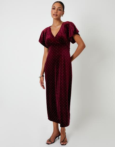 Threadbare Velvet hotfix underbust midaxi dress in burgundy - view 1