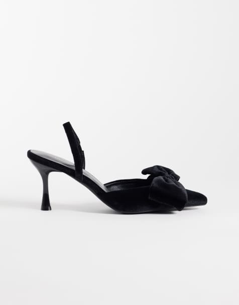 Threadbare velvet sling back bow heel in black - view 1