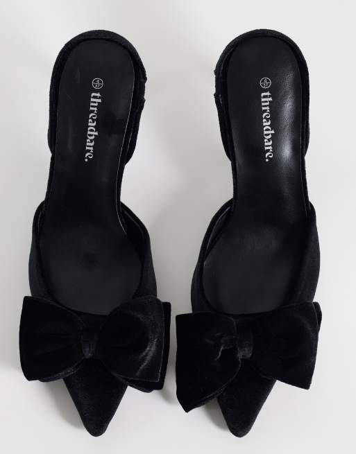 Threadbare velvet sling back bow heel in black, 2 of 4