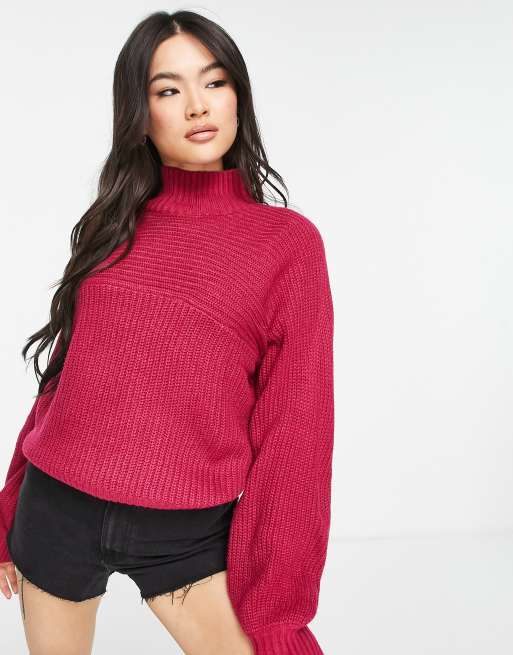 Threadbare Veronica high neck jumper in burgundy | ASOS