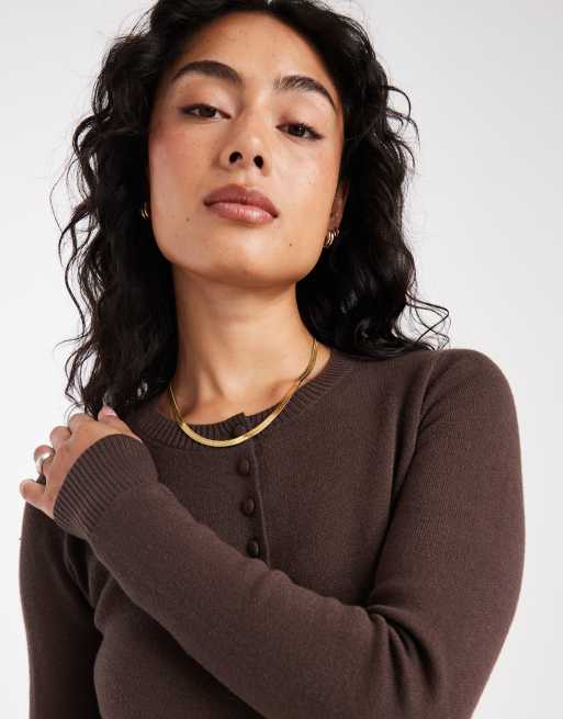 Threadbare - Vest met knopen in chocoladebruin, 3 van 4