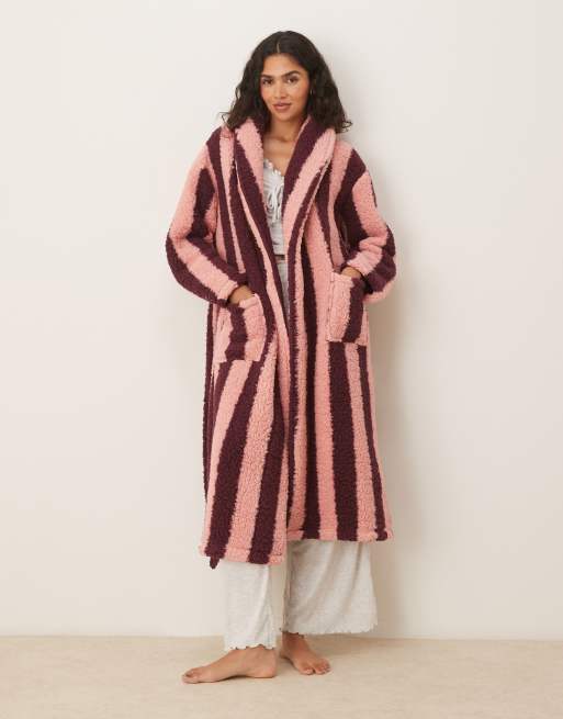 Threadbare - Vestaglia lunga bordeaux e rosa a righe, 2 di 4