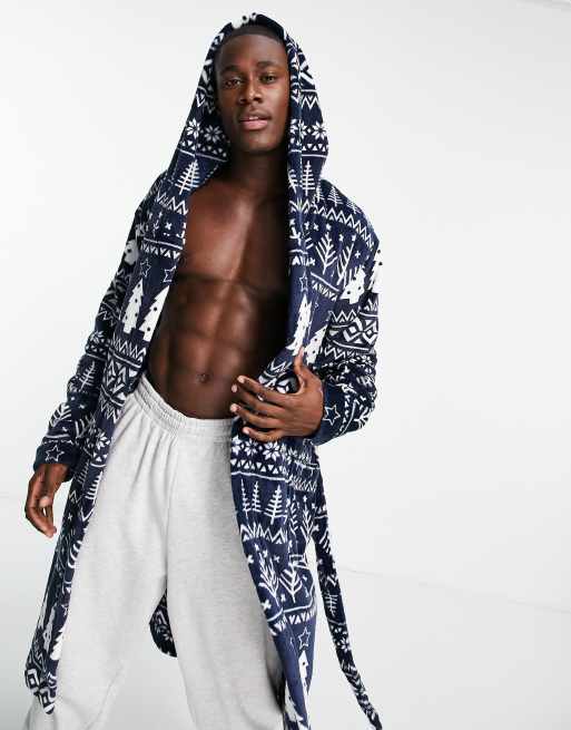 Threadbare - Vestaglia natalizia blu navy con stampa Fair Isle