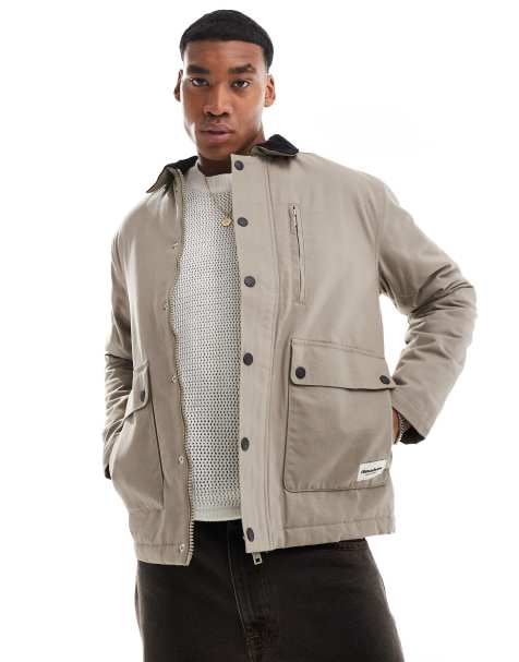 Threadbare - Veste en toile avec col en velours côtelé - Champignon - view 1