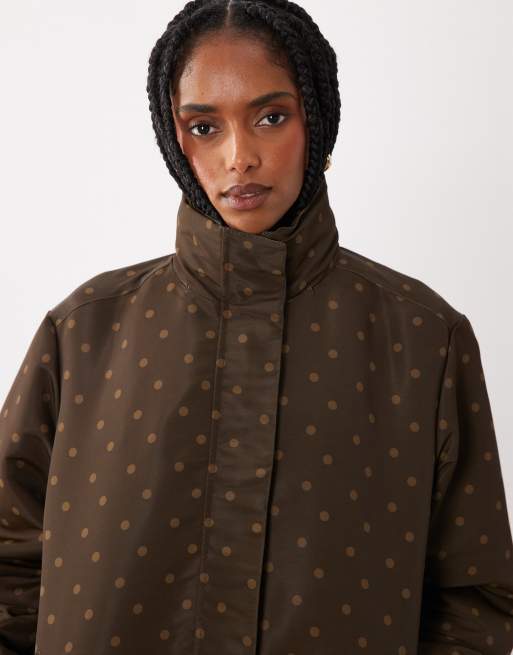 Threadbare - Veste imperméable à pois avec col cheminée et ourlet élastique - Marron, 3 de 4