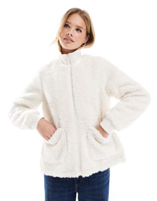Threadbare - Veste zippée en imitation peau de mouton - Écru-Blanc