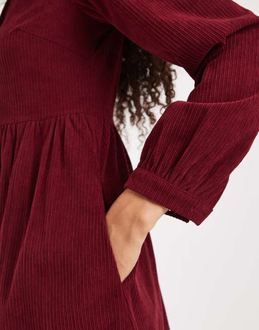 Threadbare Vestito camicia corto in tessuto a coste color fico