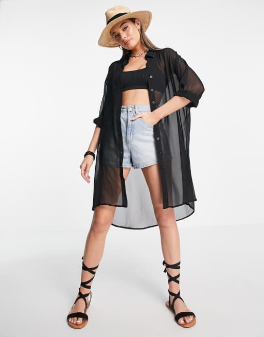 Threadbare - Vestito camicia da mare nero