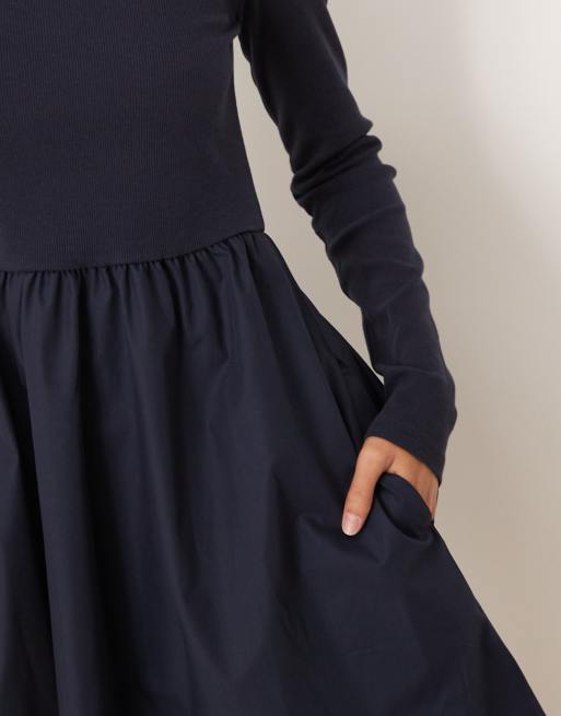 Threadbare - Vestito corto ibrido a maniche lunghe blu navy, 3 di 4