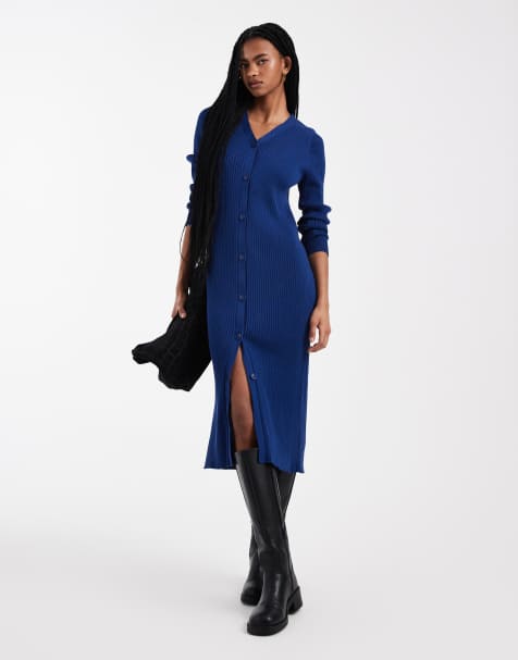 Threadbare - Vestito in maglia blu navy con bottoni - view 1