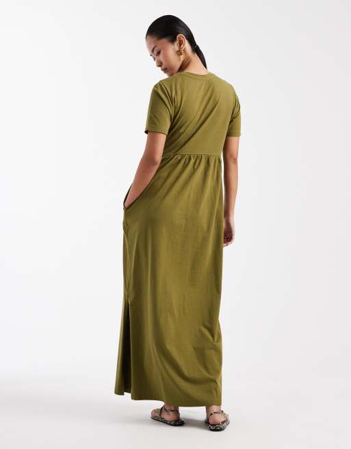 Threadbare - Vestito lungo a maniche corte in jersey kaki, 4 di 4
