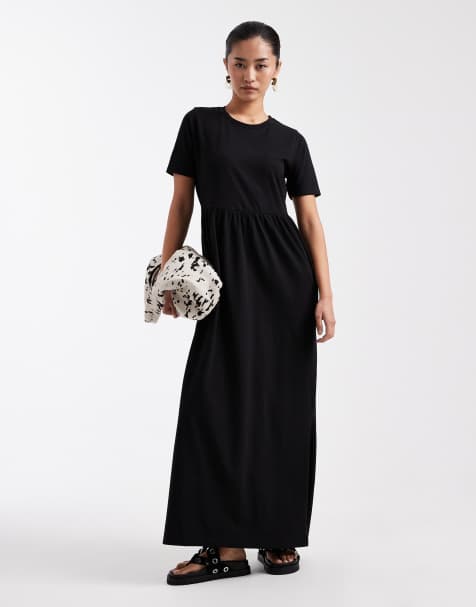 Threadbare - Vestito lungo a maniche corte in jersey nero - view 1