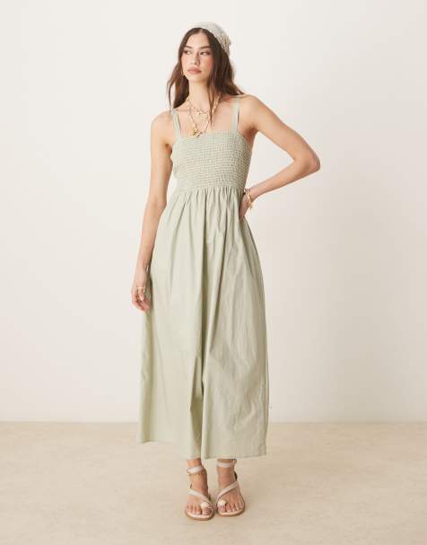 Threadbare - Vestito lungo verde con dettaglio arricciato e spalline sottili - view 1