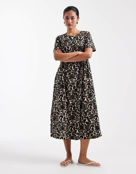 Threadbare - Vestito midi a maniche corte in jersey con stampa leopardata - view 1
