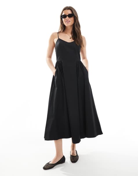 Threadbare - Vestito midi in misto cotone nero con vita scesa - view 1
