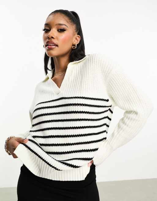 Threadbare Vida collared v neck oversized jumper in stripe | ASOS