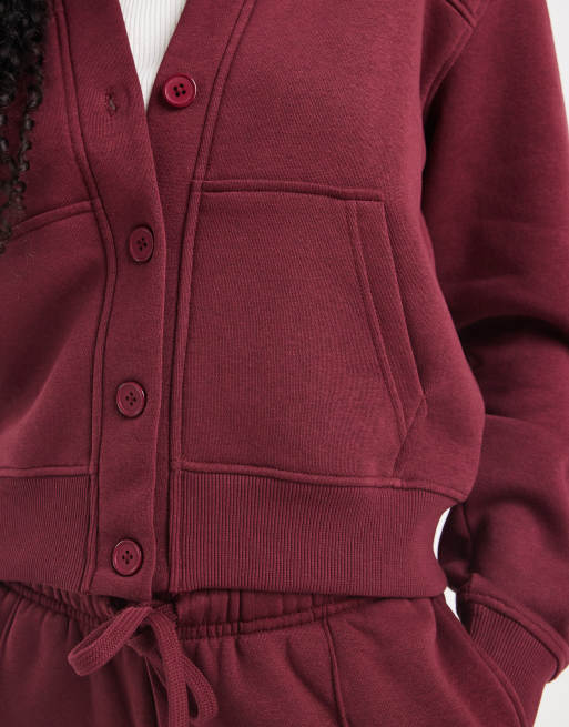 Threadbare – Vinröd kofta i jersey med knäppning, del av set, 4 av 4