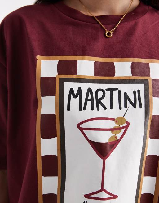 Threadbare – Vinröd t-shirt i bomull med korta ärmar och "Martini"-tryck, 4 av 4
