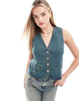 Threadbare – Vintagetvättad kostymväst i denim