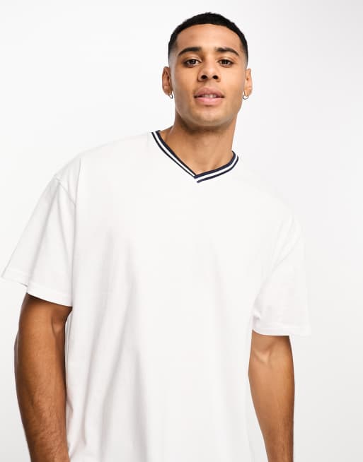 Threadbare – Vit t-shirt i oversize med v-ringning