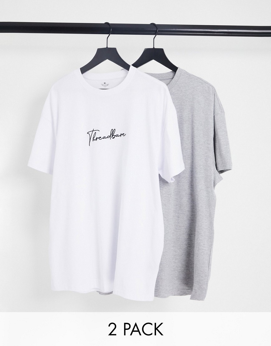 threadbare - vita och grå, mysiga t-shirts med texttryck, 2-pack-grå/a
