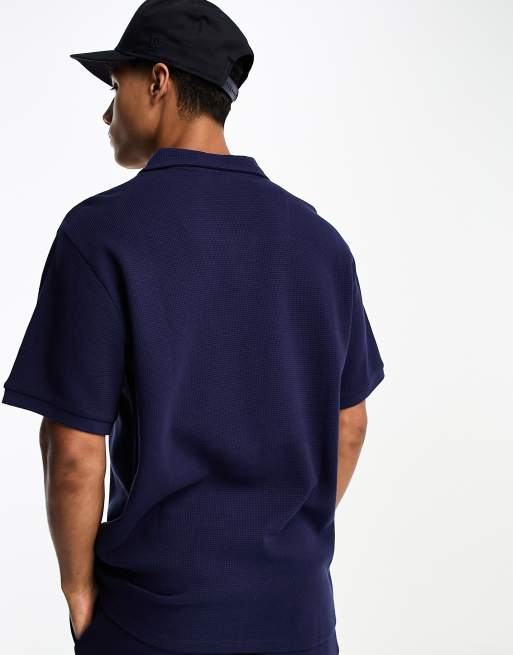 Mens Threadbare Navy Revere Collar Pique Polo Shirt - Navy