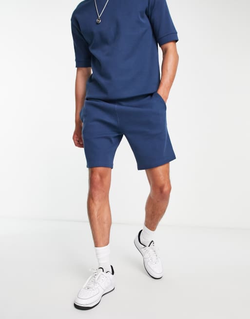 Threadbare waffle shorts in ocean blue - part of a set
