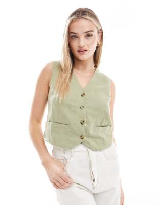 Threadbare Threadbare waistcoat in sage green