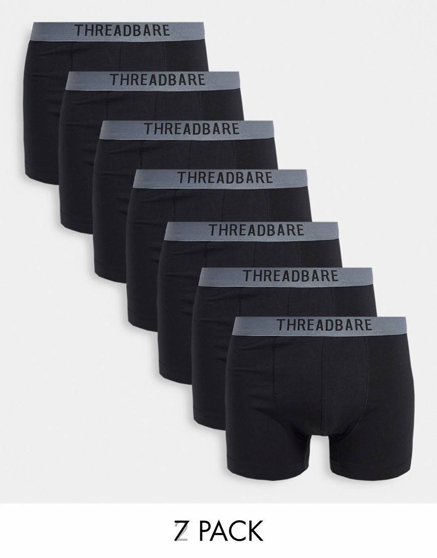 Threadbare warden 7 pack boxers in black with gray waistbands