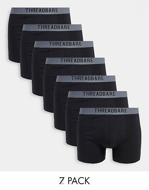 Threadbare warden 7 pack boxers in black with grey waistbands
