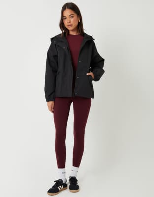 Threadbare Waterproof Hooded Funnel Neck Jacket In Black