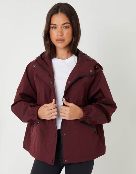 Threadbare waterproof hooded funnel neck jacket in burgundy - view 1