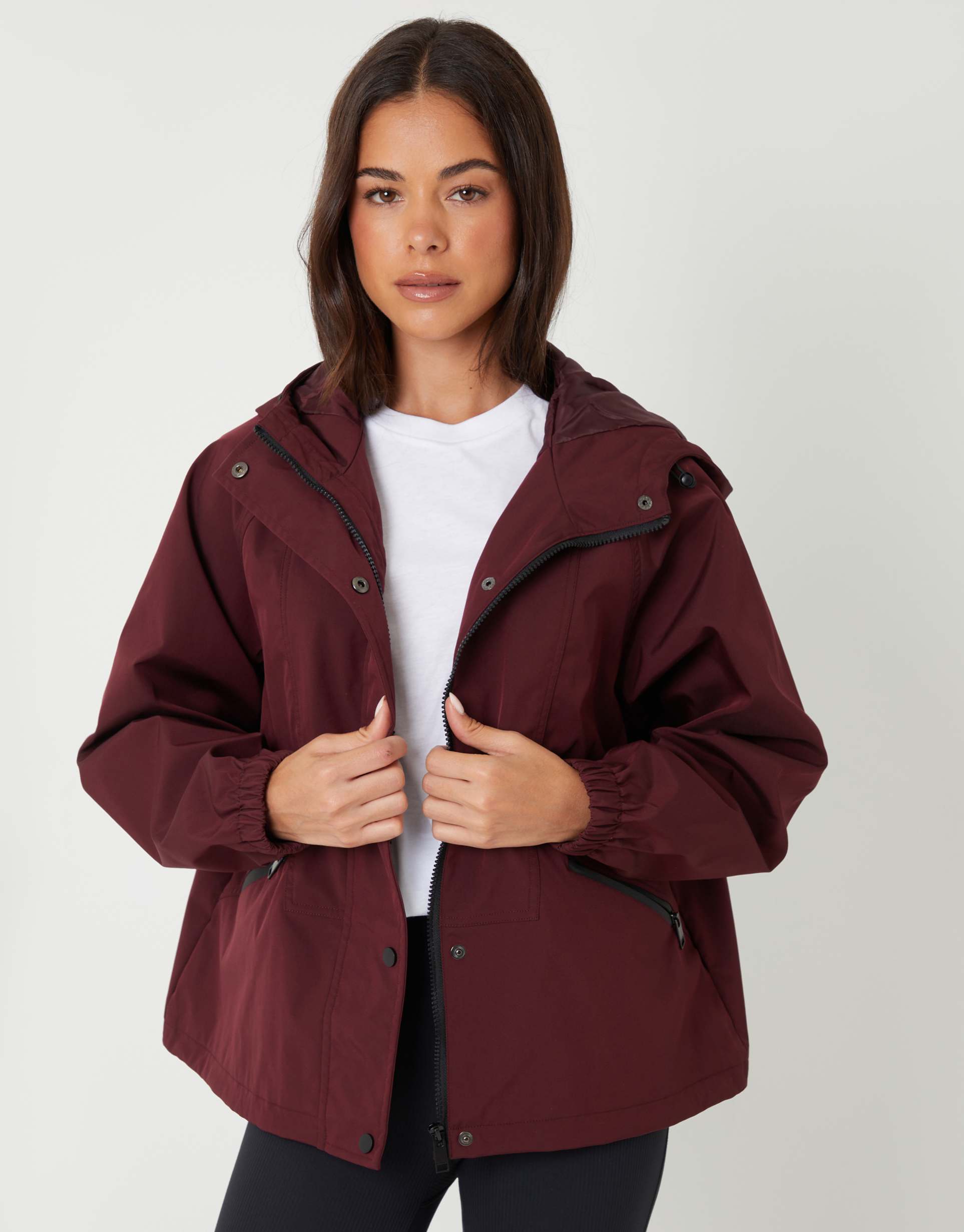 threadbare waterproof hooded funnel neck jacket in burgundy