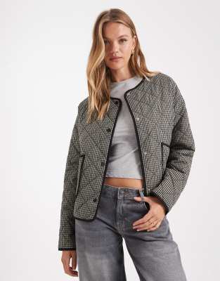 Threadbare - Wattierte Jacke in Grau und Schwarz mit Kontrastborte