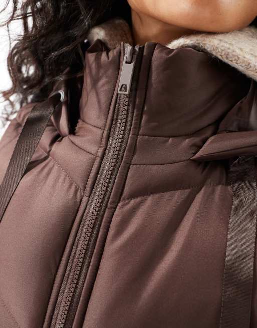 Threadbare – Wattierte Longline-Weste in Braun mit Kapuze, 4 von 4