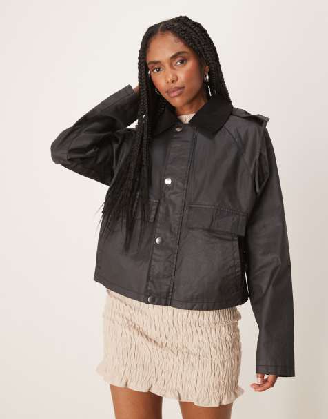 Threadbare Waxed jacket with concealed hood in black - view 1