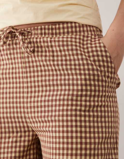 Threadbare – Wciągane spodnie w kratkę vichy w kolorach brązowym i écru, 4 z 5