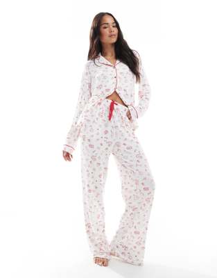 Threadbare - Weicher Pyjama mit Brunch-Print in Rosa