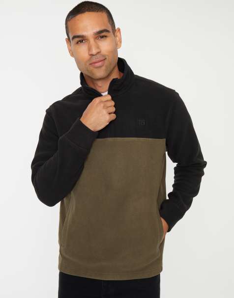 Threadbare 'wham' two tone quarter zip fleece jumper in black - view 1