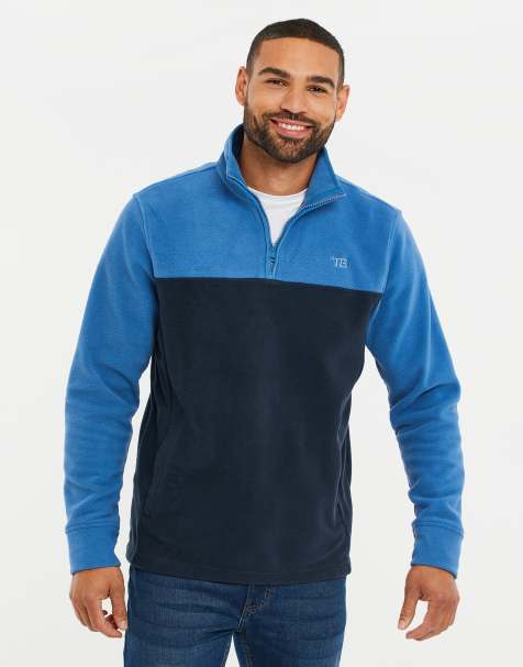 Threadbare 'wham' two tone quarter zip fleece jumper in cobalt - view 1
