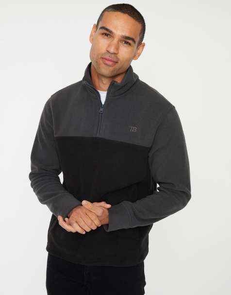 Threadbare 'wham' two tone quarter zip fleece jumper in grey - view 1