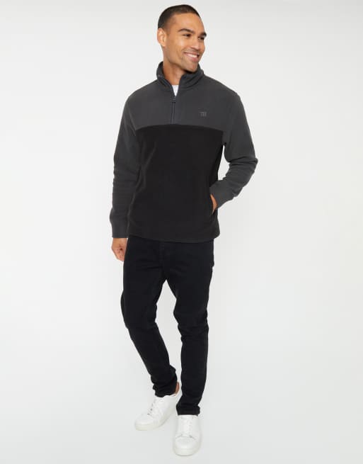 Threadbare 'wham' two tone quarter zip fleece jumper in grey, 2 of 4