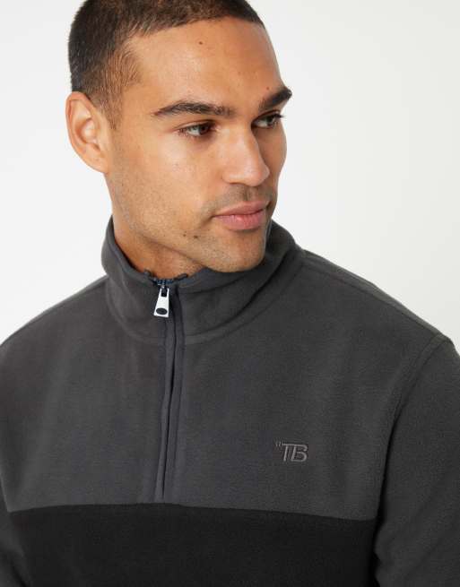 Threadbare 'wham' two tone quarter zip fleece jumper in grey, 4 of 4