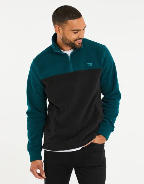 Threadbare 'wham' two tone quarter zip fleece jumper in teal - view 1