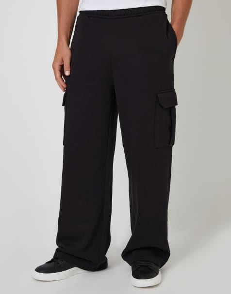 Threadbare Wide leg cargo joggers in black