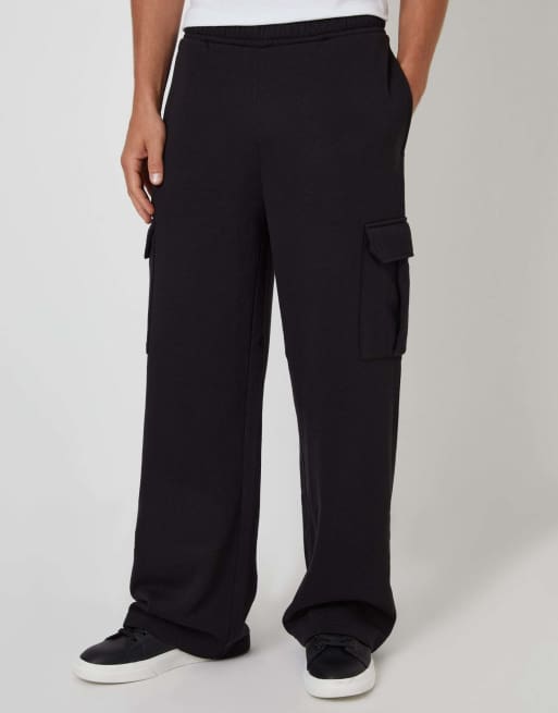 Threadbare Wide leg cargo joggers in black, 2 of 4