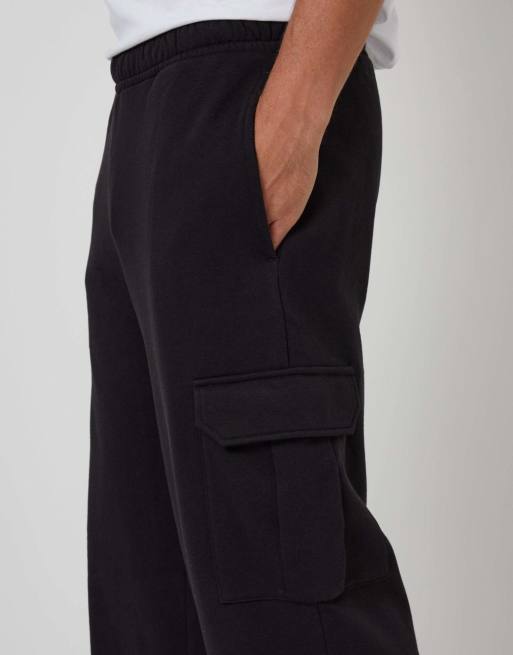 Threadbare Wide leg cargo joggers in black, 3 of 4