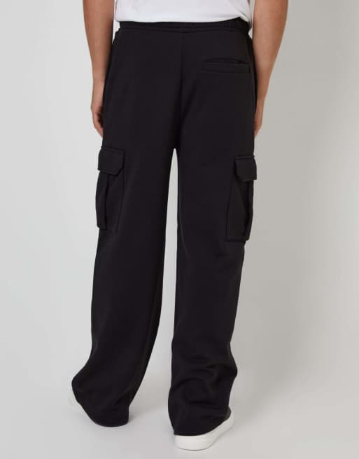 Threadbare Wide leg cargo joggers in black, 4 of 4