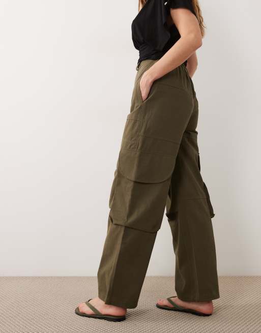 Threadbare wide leg cargo trouser in khaki, 2 of 5