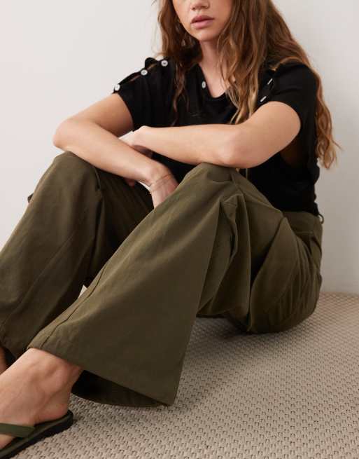Threadbare wide leg cargo trouser in khaki, 4 of 5